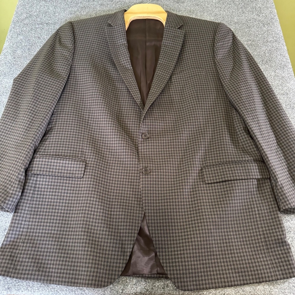 Peter Millar Blazer Mens 50XL Two Button Sport Coat Wool Check Brown Grey Luxury